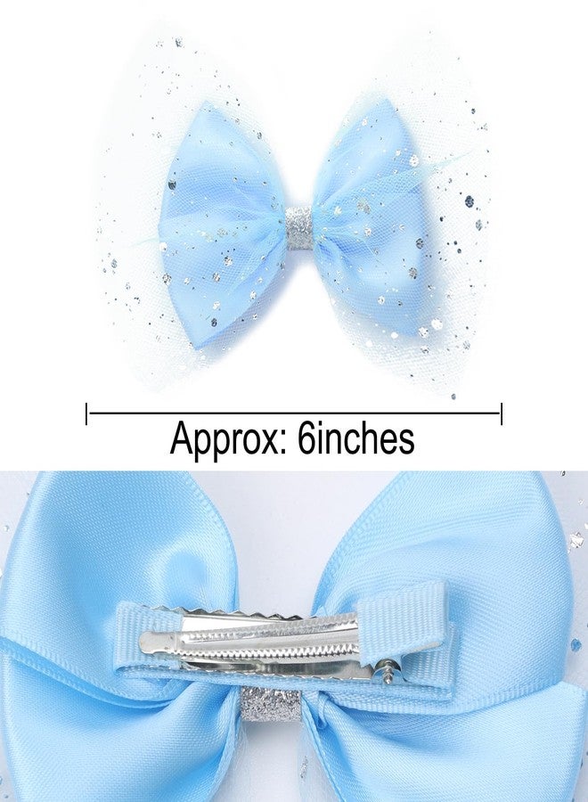 ZOLYCO Large Big 6 Inch Glitter Organza Hair Bow Clips Sequin Party Alligator Clips Mesh Hair Accessories for Women Teens Girls Kids 2 Pcs (Blue) - Image 4